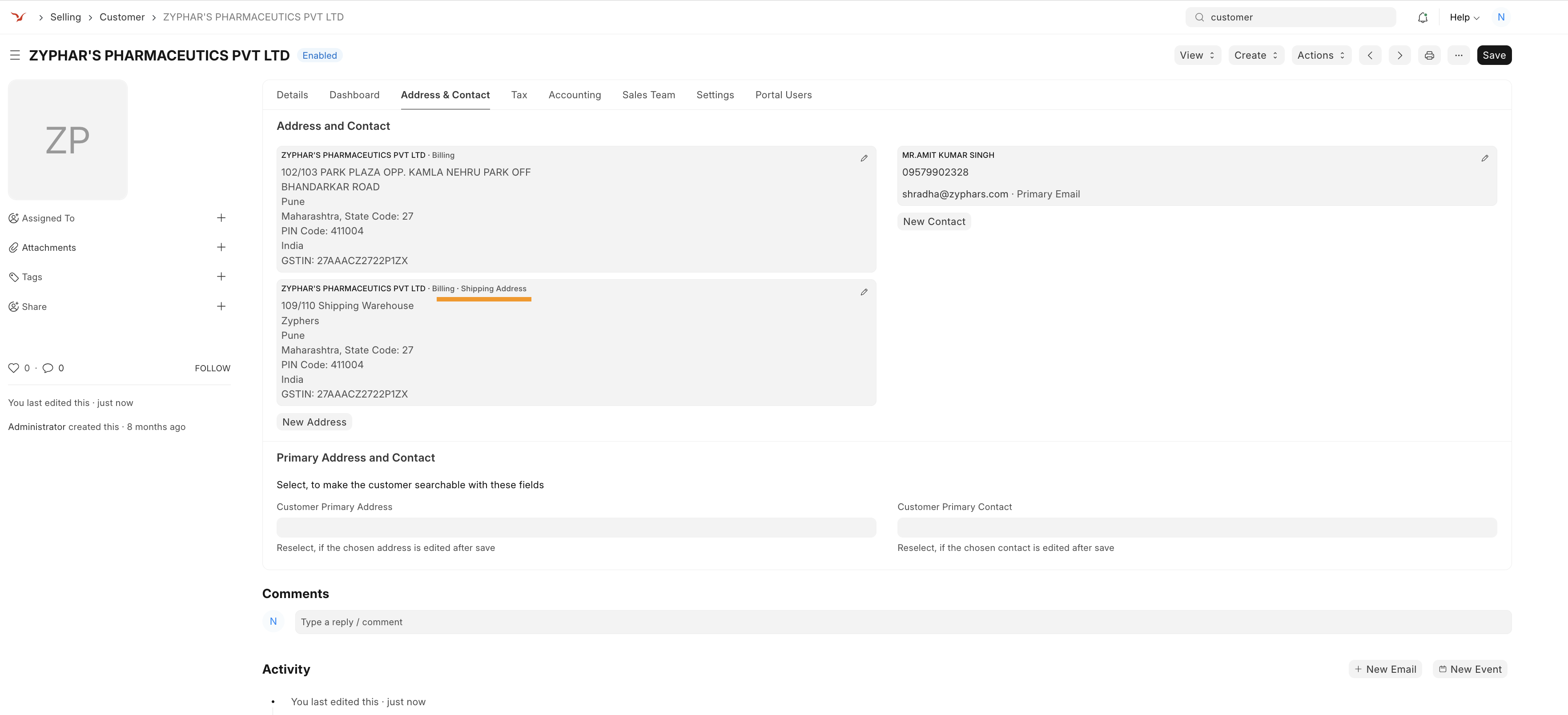 Customer Setup